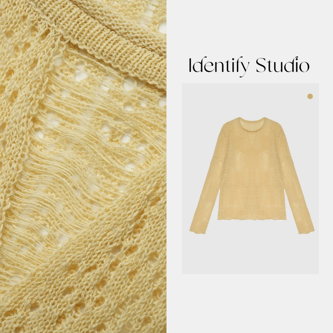 IDENTIFY"风林涧"春夏上新百搭休闲针织圆领镂空钩花花上衣25SS