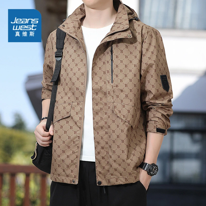 真维斯冲锋衣外套男士秋季新款潮流运动上衣时尚百搭连帽夹克男款