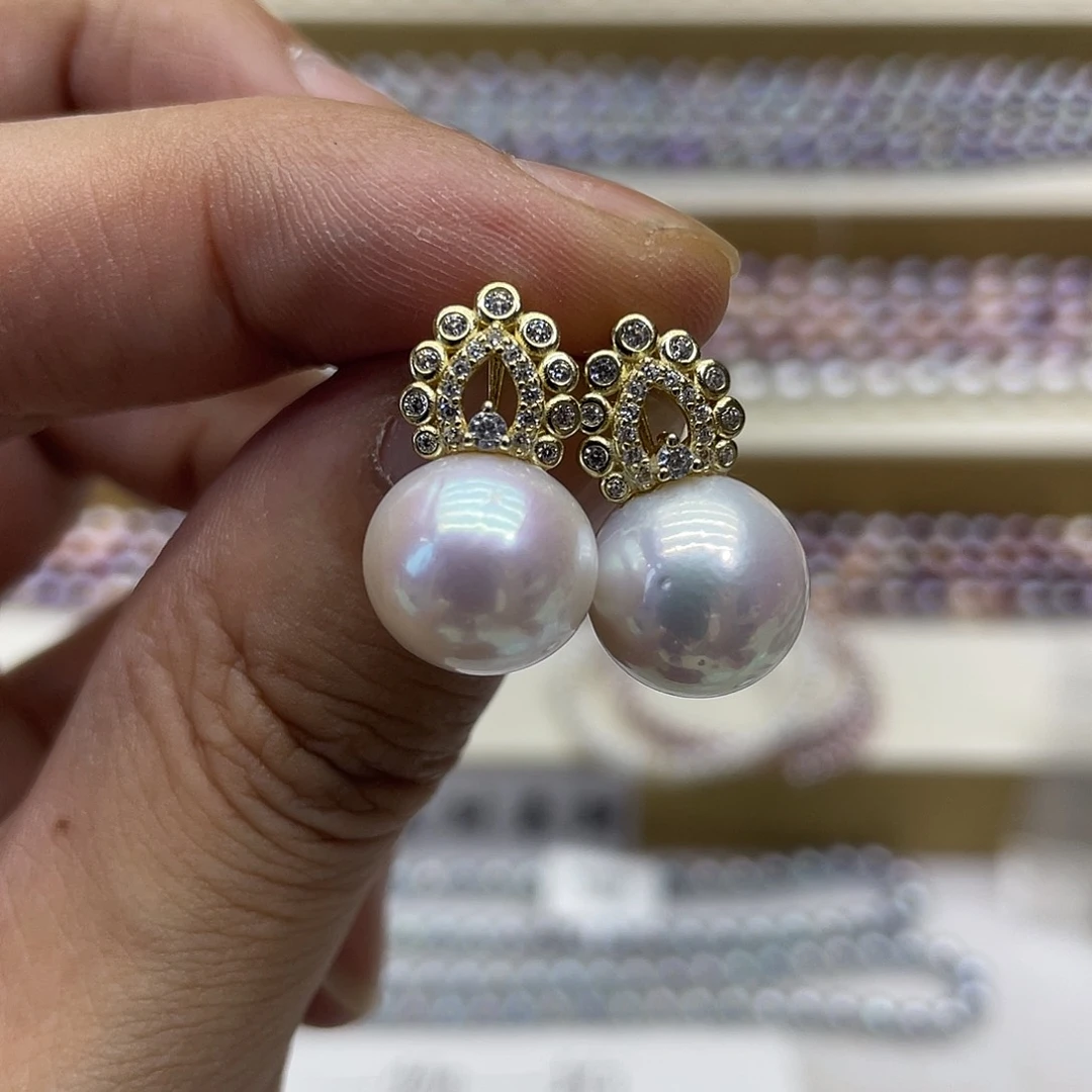 银S925镶嵌淡水珍珠耳饰