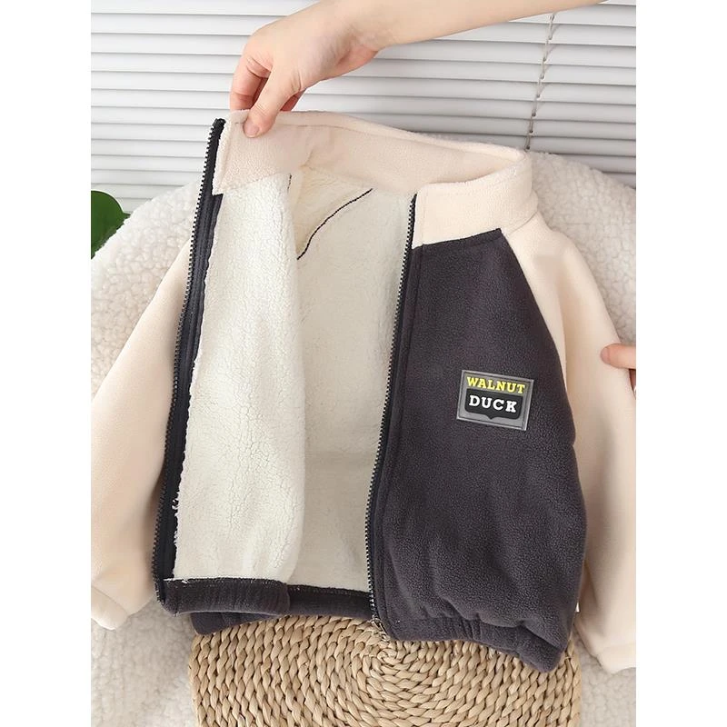 Bala巴拉童年儿童加绒外套新款2025加厚男孩男童秋季摇粒绒衣