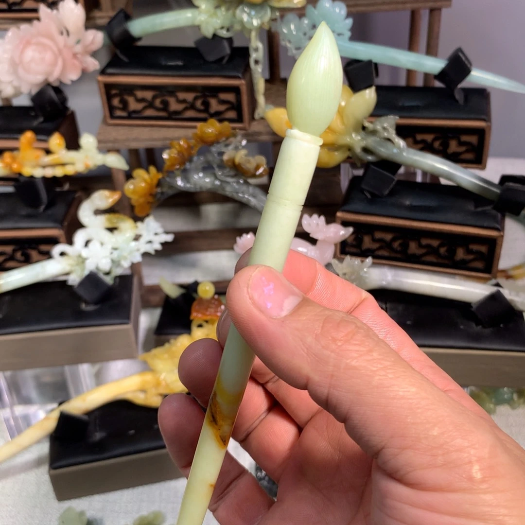 岫玉玉雕发簪未镶嵌