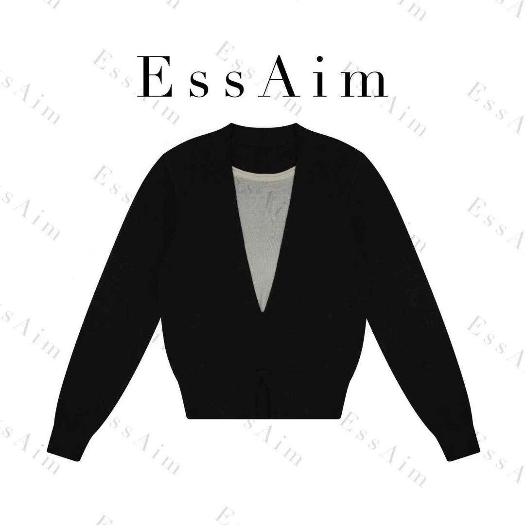 EssAim-0007薄款毛针织衫春季透气针织衫网红假两件轻奢上衣