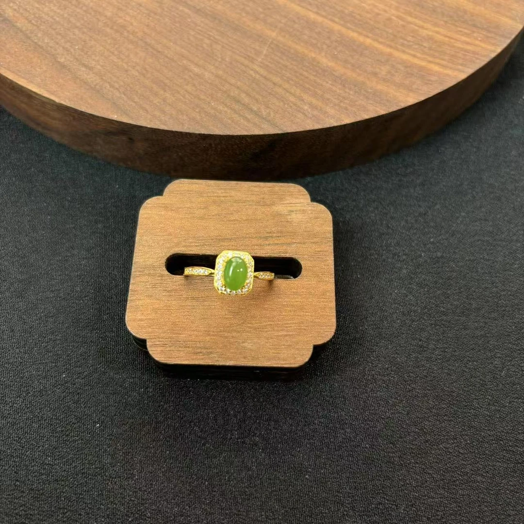 【七七专属】S925和田玉碧玉蛋面戒指 6*4mm CB3644