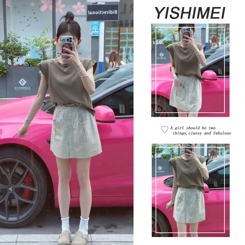 夏季韩系穿搭女2025新款简约通勤上衣休闲百搭显瘦半身裙两件套