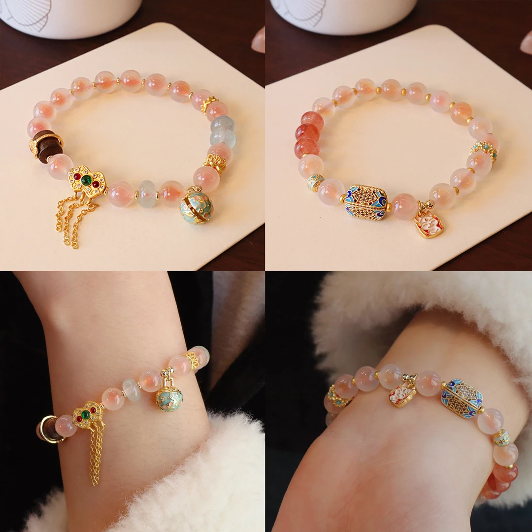 天然橙糖心玛瑙手链甜美清新手串新中式小众设计