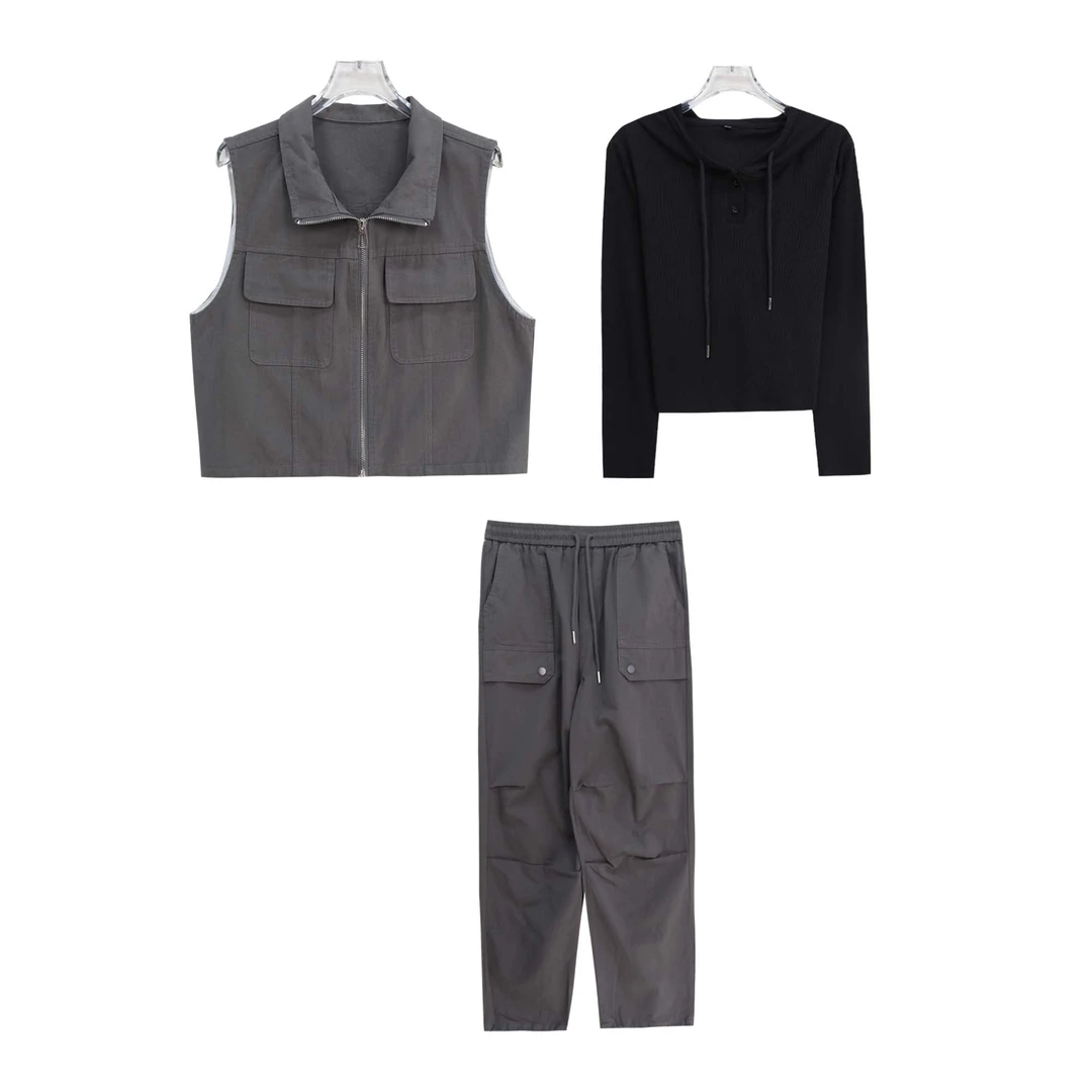 S休闲工装阔腿裤时尚洋气炸街减龄三件套S4317