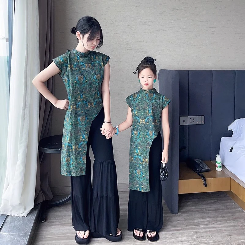 女童汉服夏装2025新款儿童国风宝宝复古提花旗袍裙新中式亲子装夏