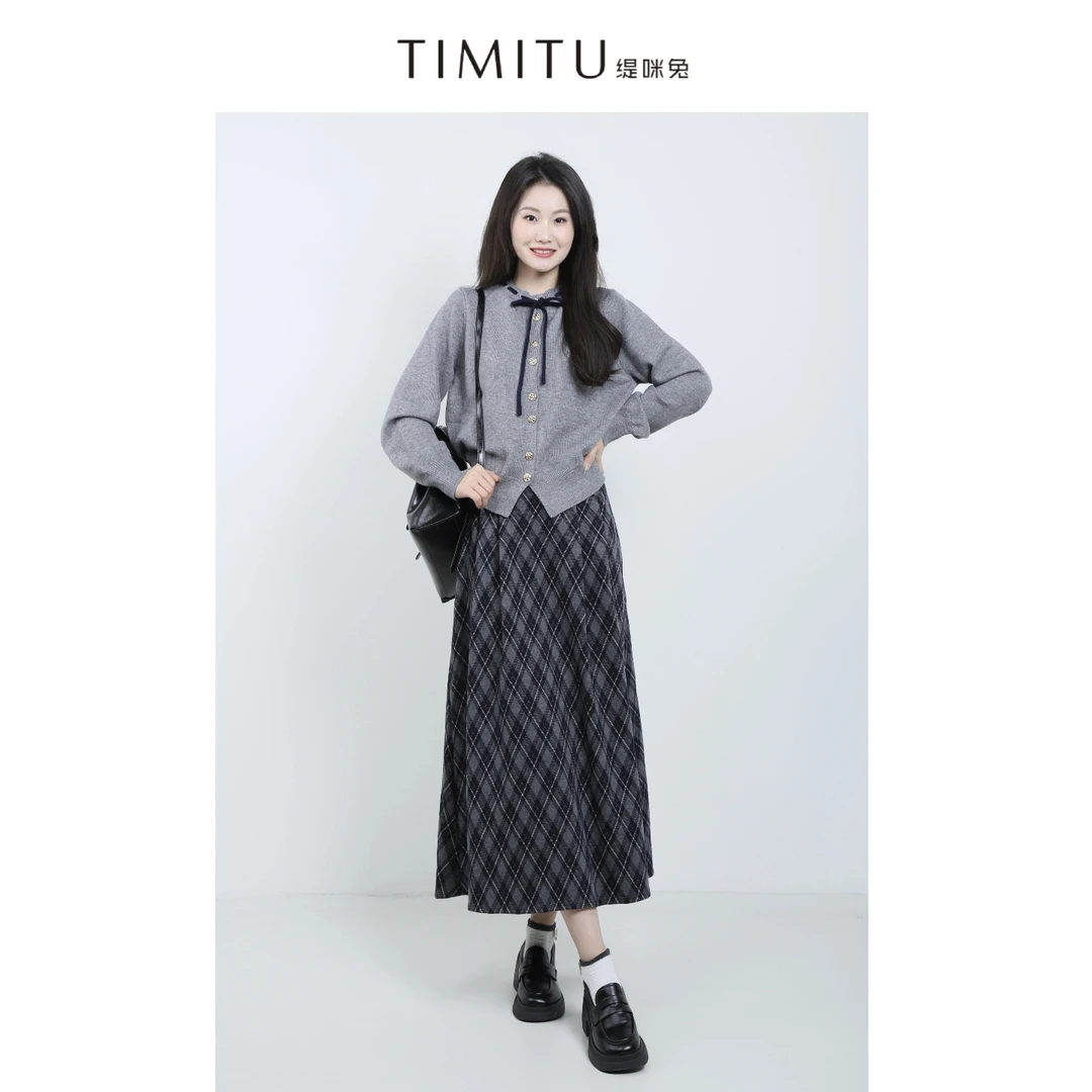 TIMITU缇咪兔MIU系绑带针织开衫格子半身裙两件套装34425006