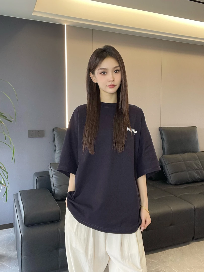 到位25ss夏季百搭圆领印花字母LOGO蝙蝠袖260g纯棉T恤Y8125