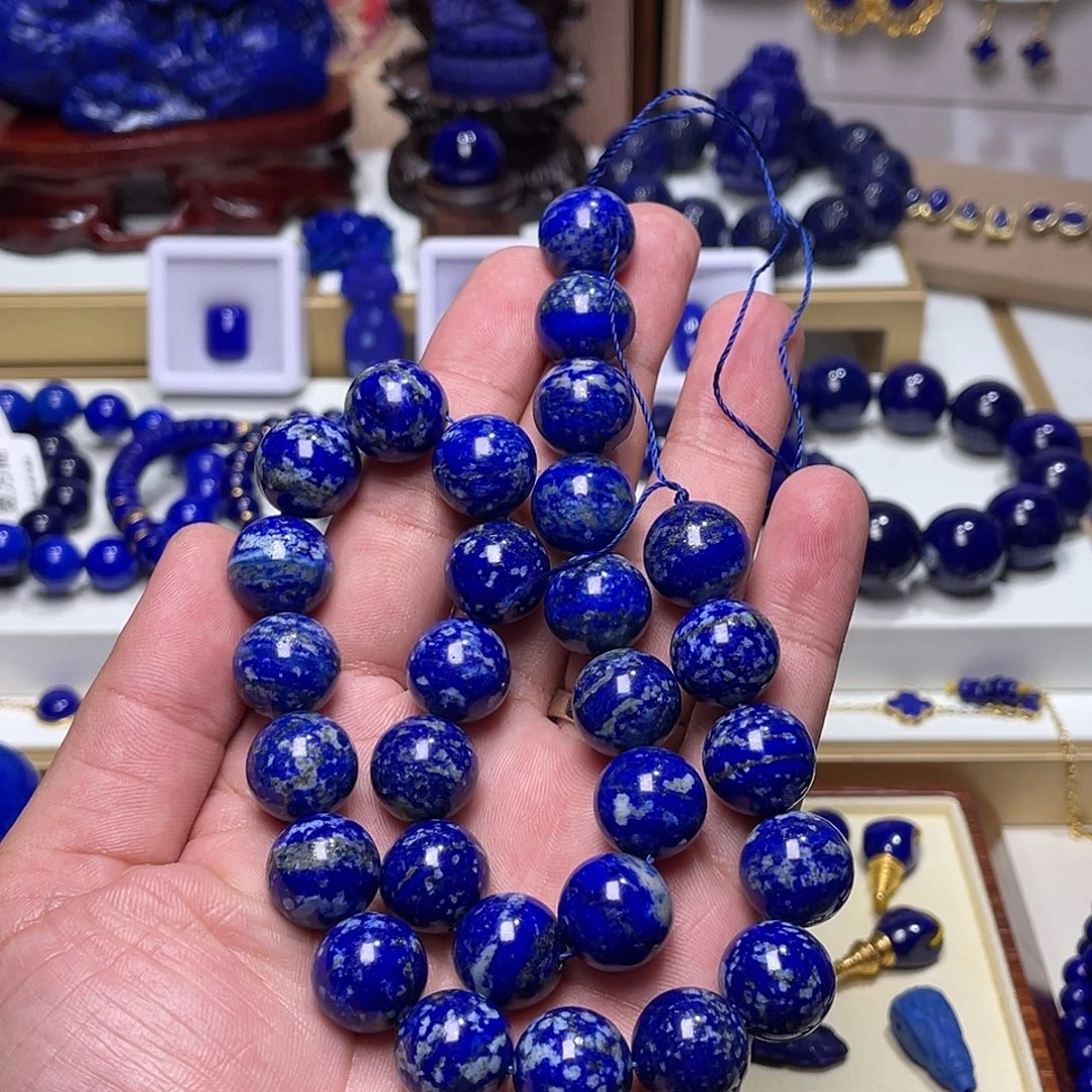 阳***笑青金石未镶嵌14mm半成品40cm
