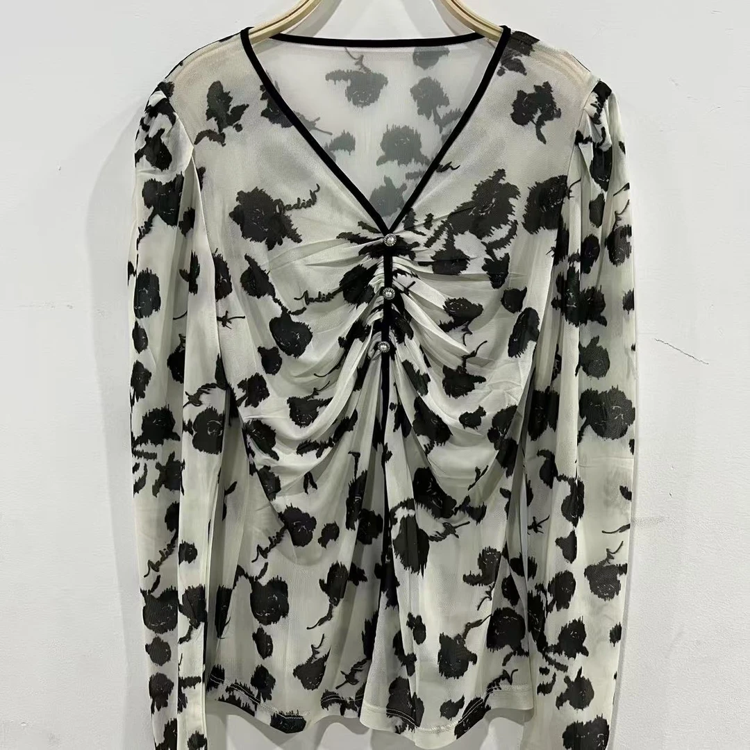 [妍姐优选]DM8044.碎花冰丝薄款时尚简约气质衬衫长袖