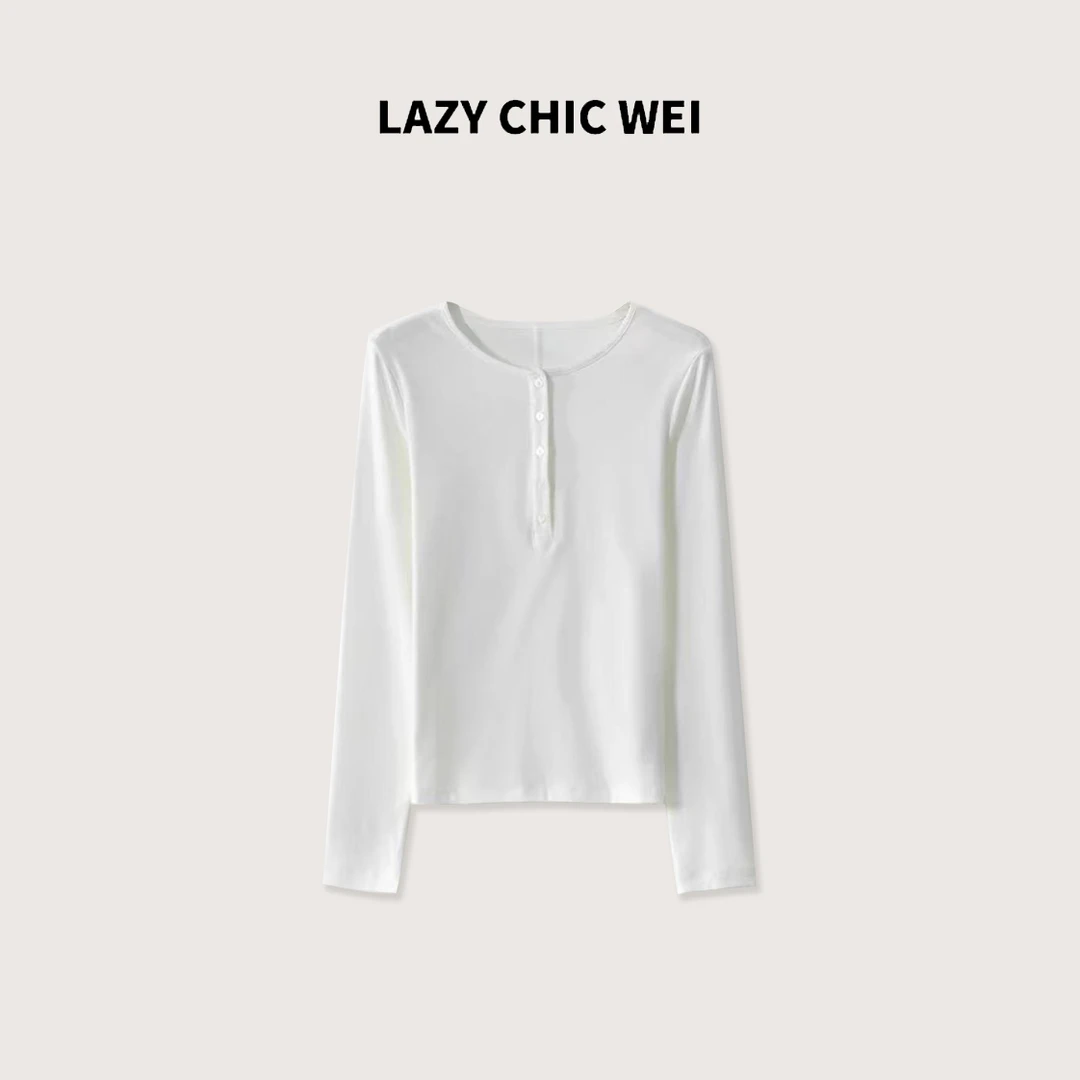 LAZY CHIC WEI棉混纺木浆纤维亨利领真门襟正肩袖亨利衫25SSW1118
