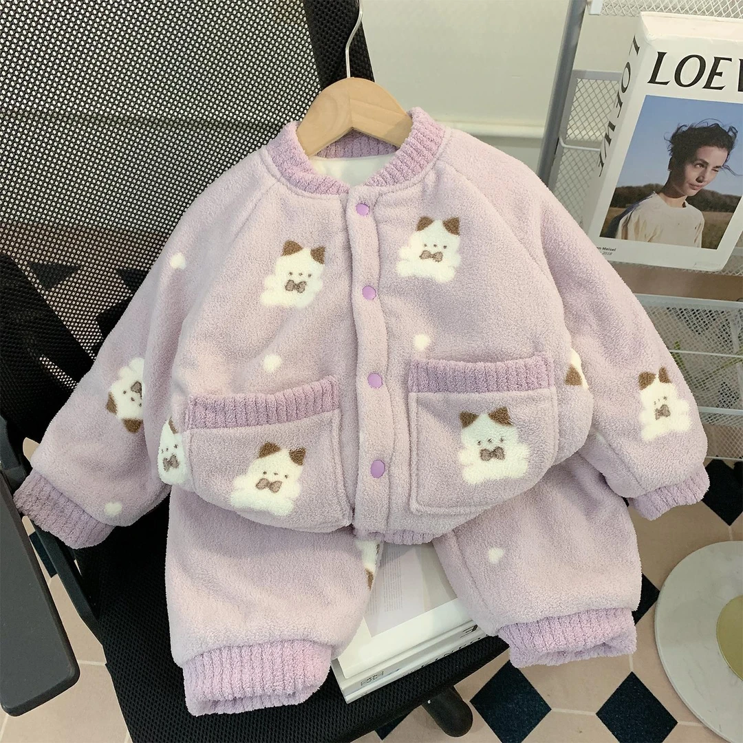 儿童睡衣女童珊瑚绒冬季加厚款女孩法兰绒三层夹2025宝宝保暖家居