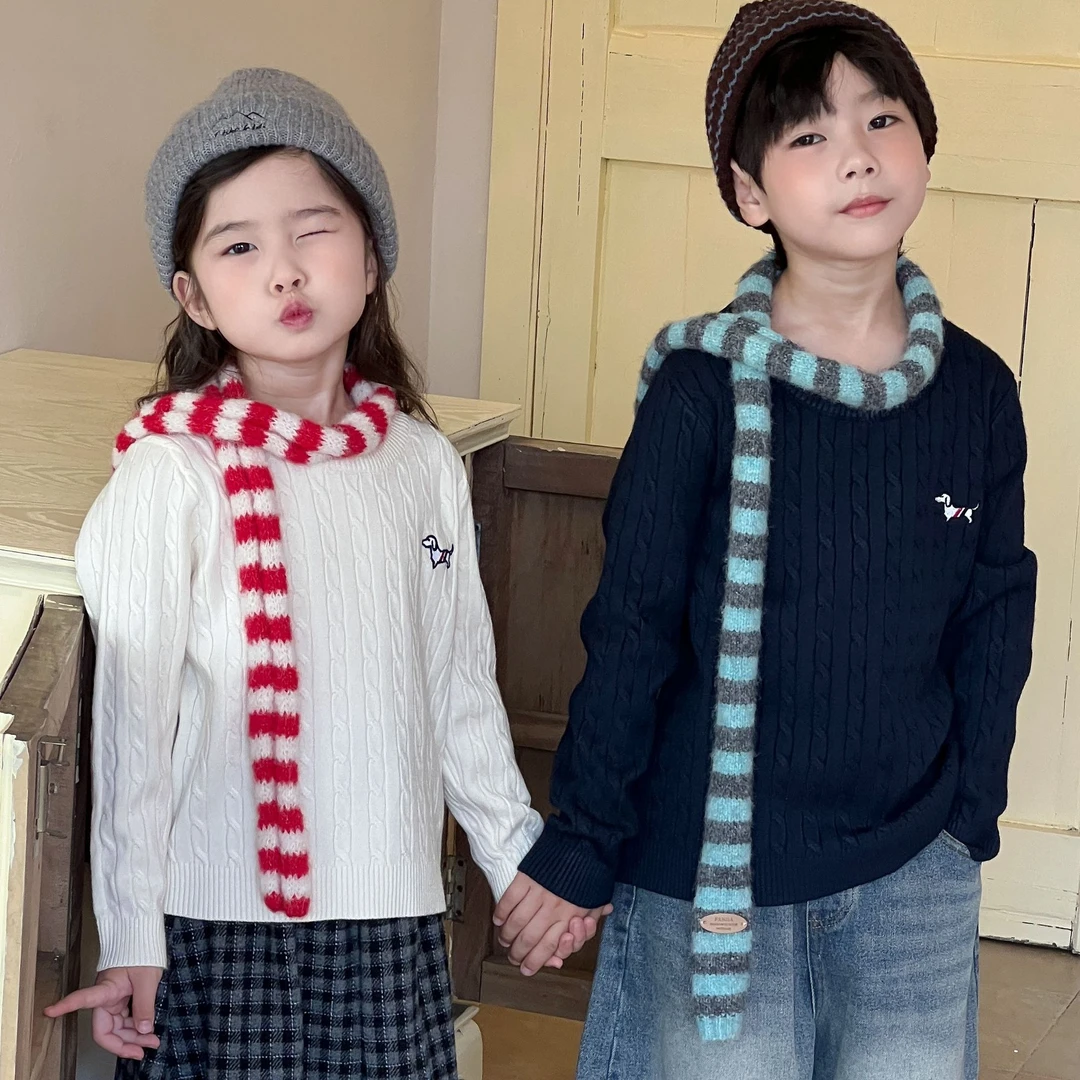 儿童针织打底衫套头麻花毛衣男女童宝宝上衣春秋冬季百搭长袖T恤