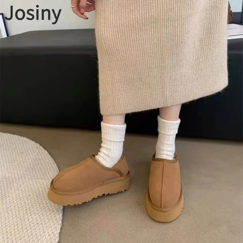 卓诗尼【断码】厚底加绒保暖雪地靴女冬季新款复古增高一脚蹬毛毛