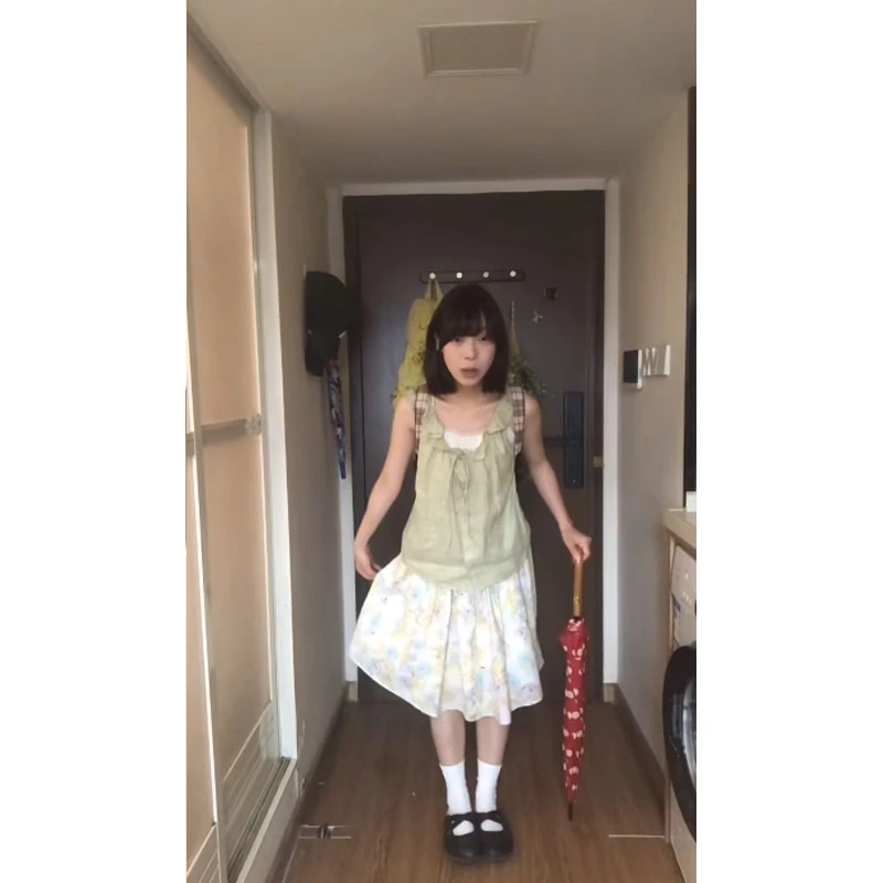 碎花夏季系带纯欲无袖辣妹软妹短款吊带背心女上衣配小清新吊带裙