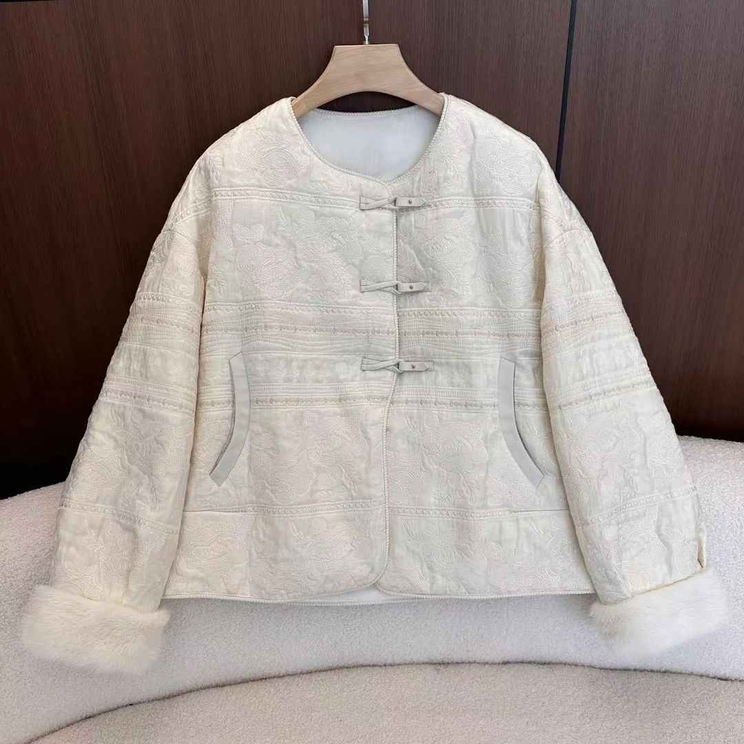 山.尔【静欣】新中式国风重工水貂丝绒无领鹅绒服