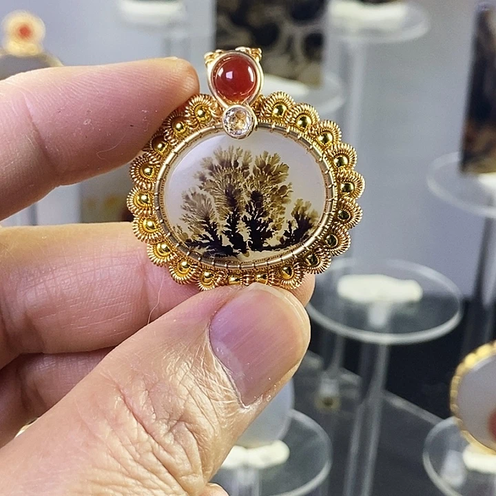 中***药合成碳硅石非金属时尚图纹画面石饰品