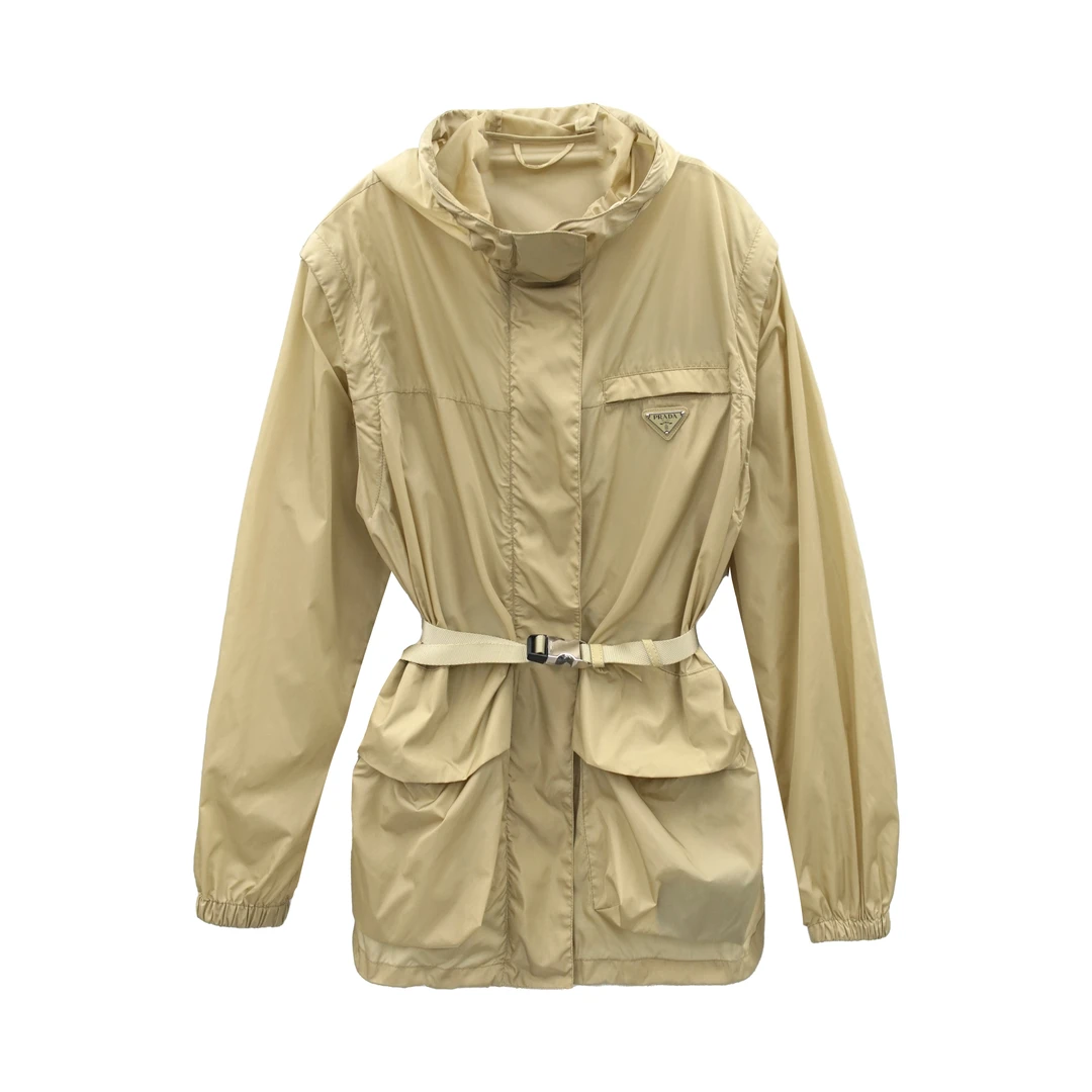 未使用 Prada/普拉达 金属徽标双拉链连帽袖子可拆配腰带外套