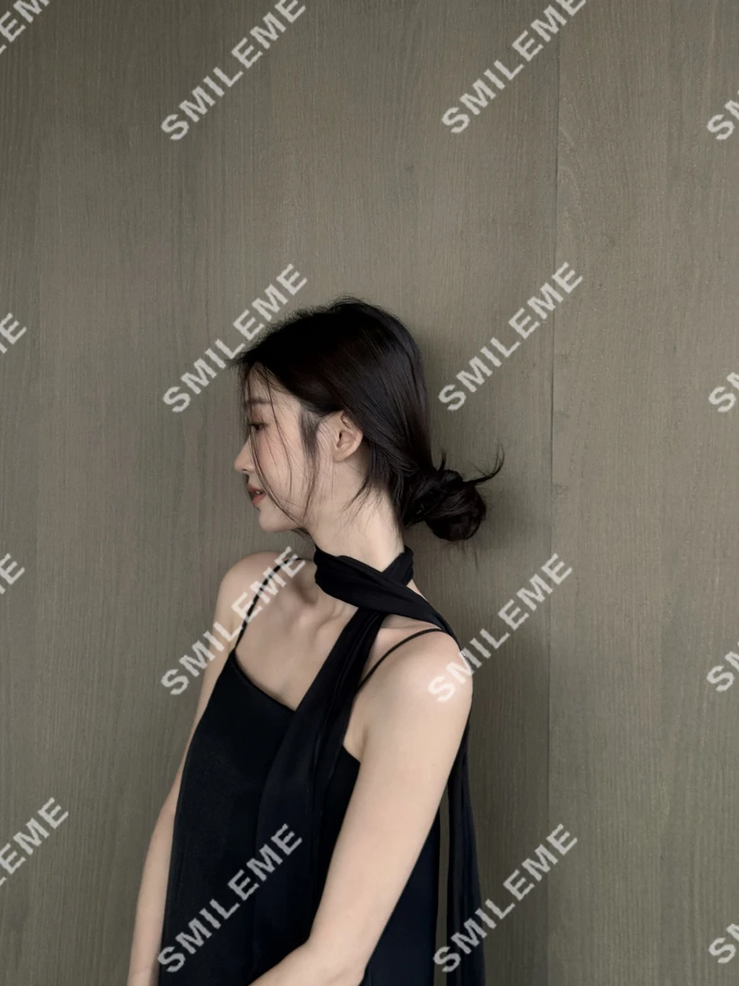 2-SMILEME【烟雨楼台】夏季设计师款款人丝混纺高级简约显瘦连衣裙