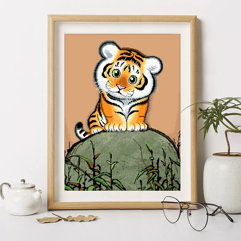 纯手工绣好的十字绣成品2062可爱萌萌虎大格客厅挂画