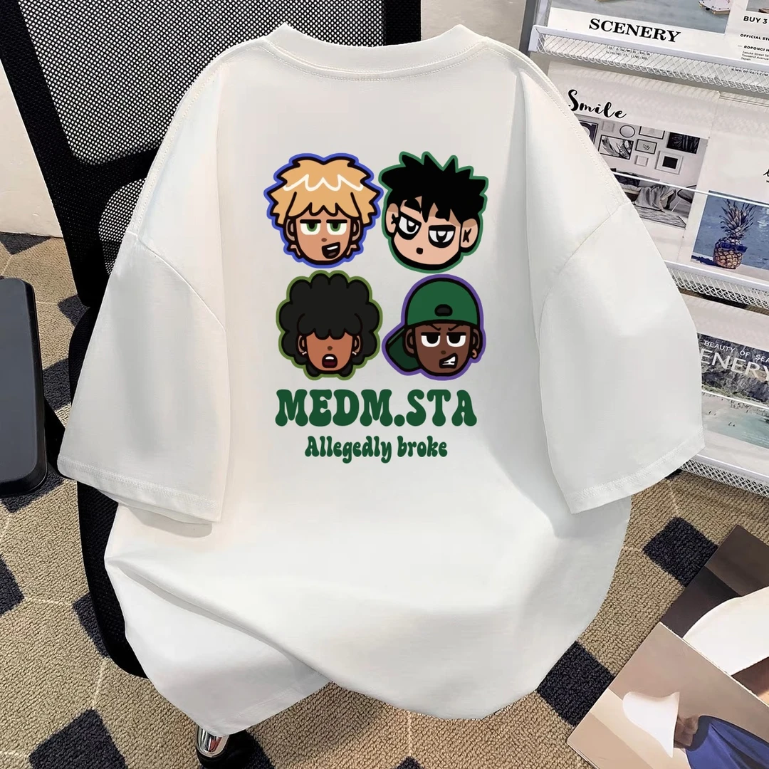 STA.MEDM美式高街卡通人物字母印花宽松休闲圆领纯棉短袖T恤男潮