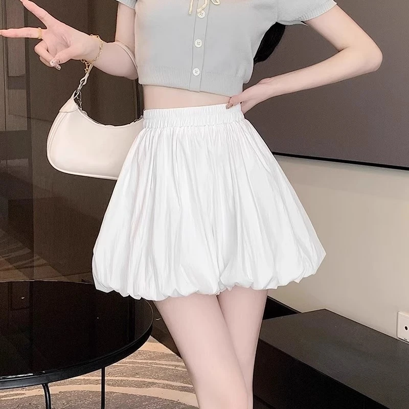 白色蓬蓬花苞半身裙女2025夏季新款高腰显瘦设计感芭蕾裤裙子
