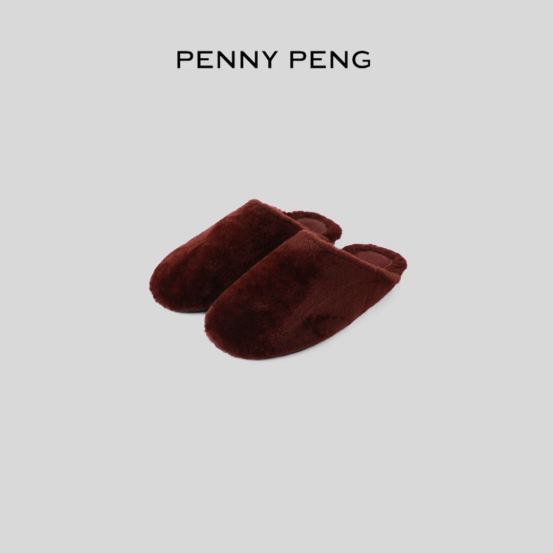 PENNYPENG 冬季之履 冬季红色时尚保暖羊毛洋气休闲舒适棉拖鞋