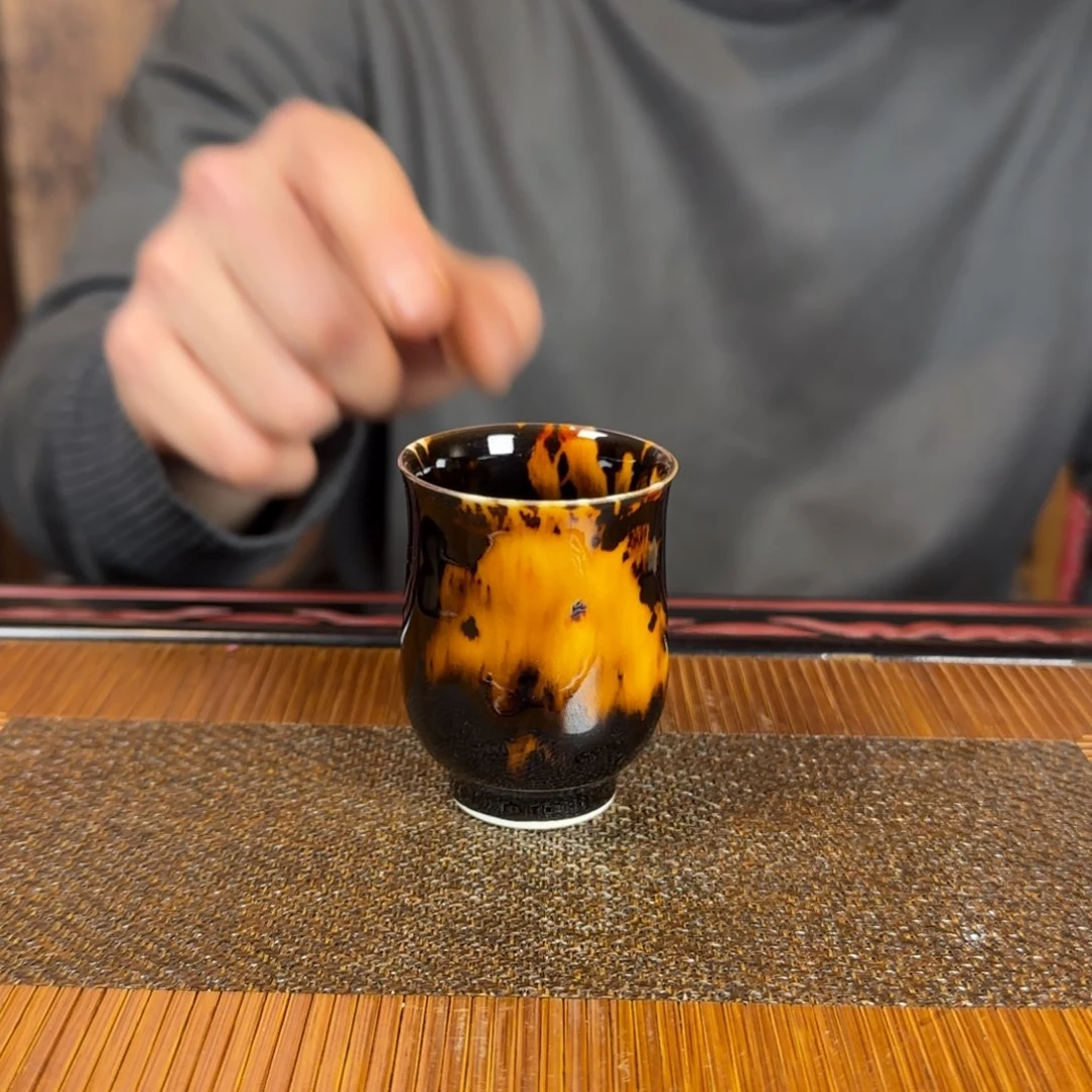 军平阳窑手作玳瑁釉玉兰杯