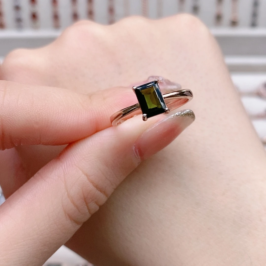 碧玺戒指银S925镶嵌开口