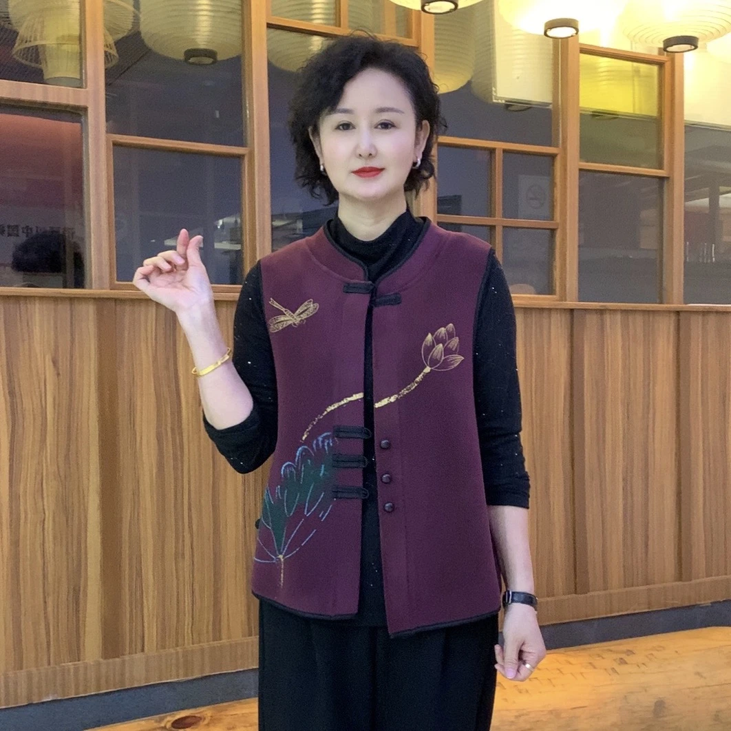 春秋新款气质时尚中式妈妈装休闲复古国风中老年马甲