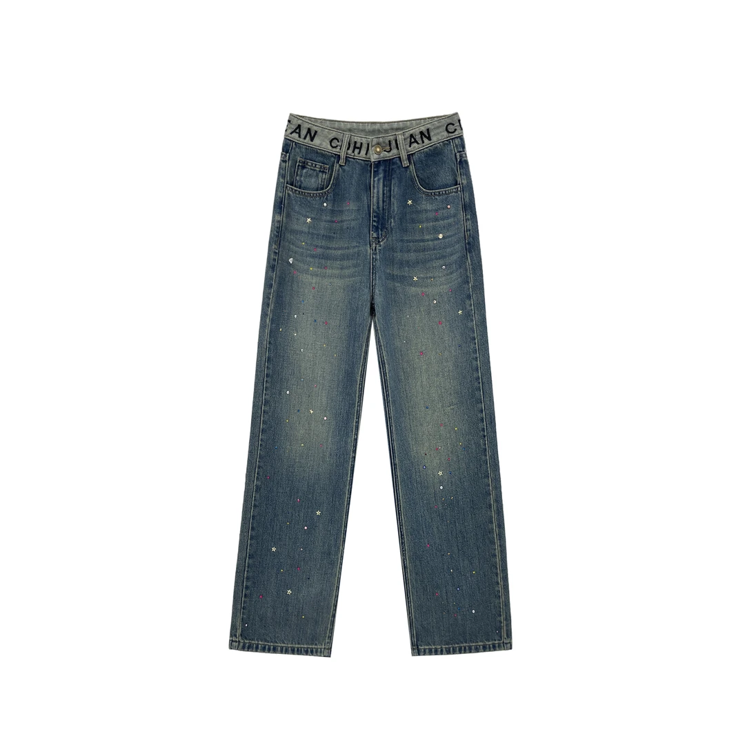 时尚直筒水洗显瘦宽松牛仔裤77802