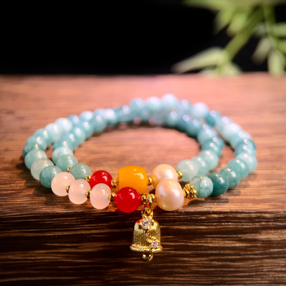 0191 翡翠/淡水珍珠/玛瑙/蜜蜡/女士双圈手串