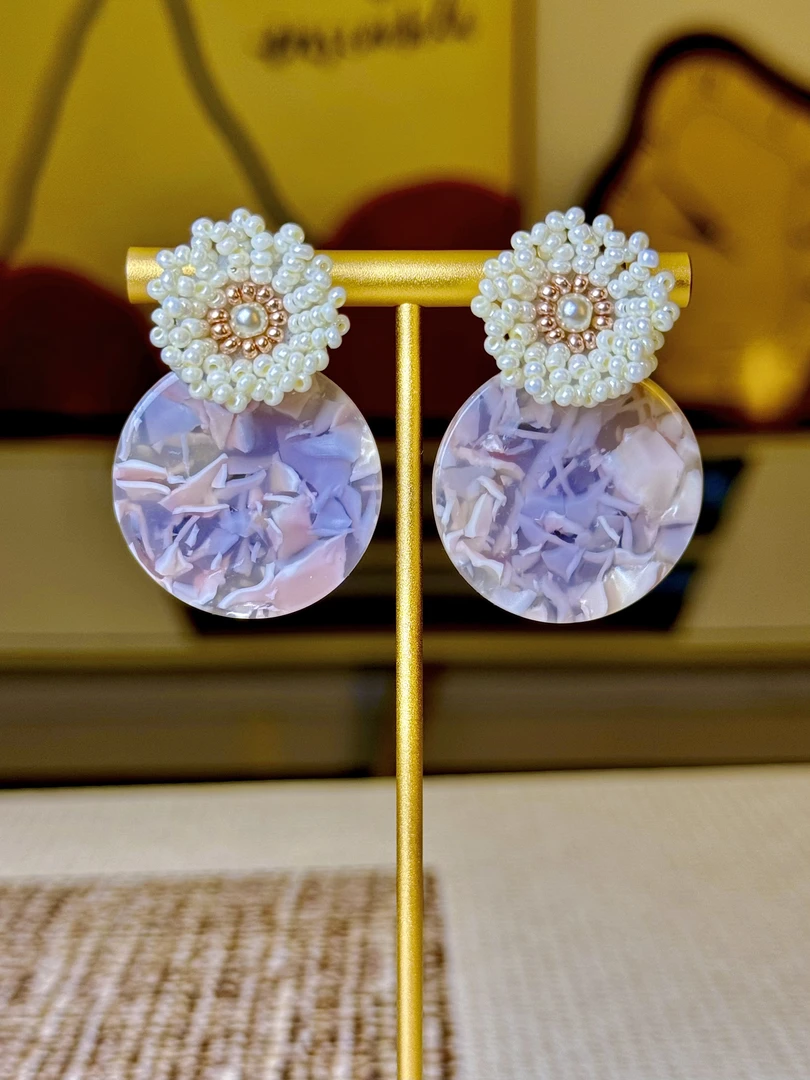 铜合金树脂耳饰 紫影花舞丨紫色春天珍珠耳环温柔设计高级感耳饰