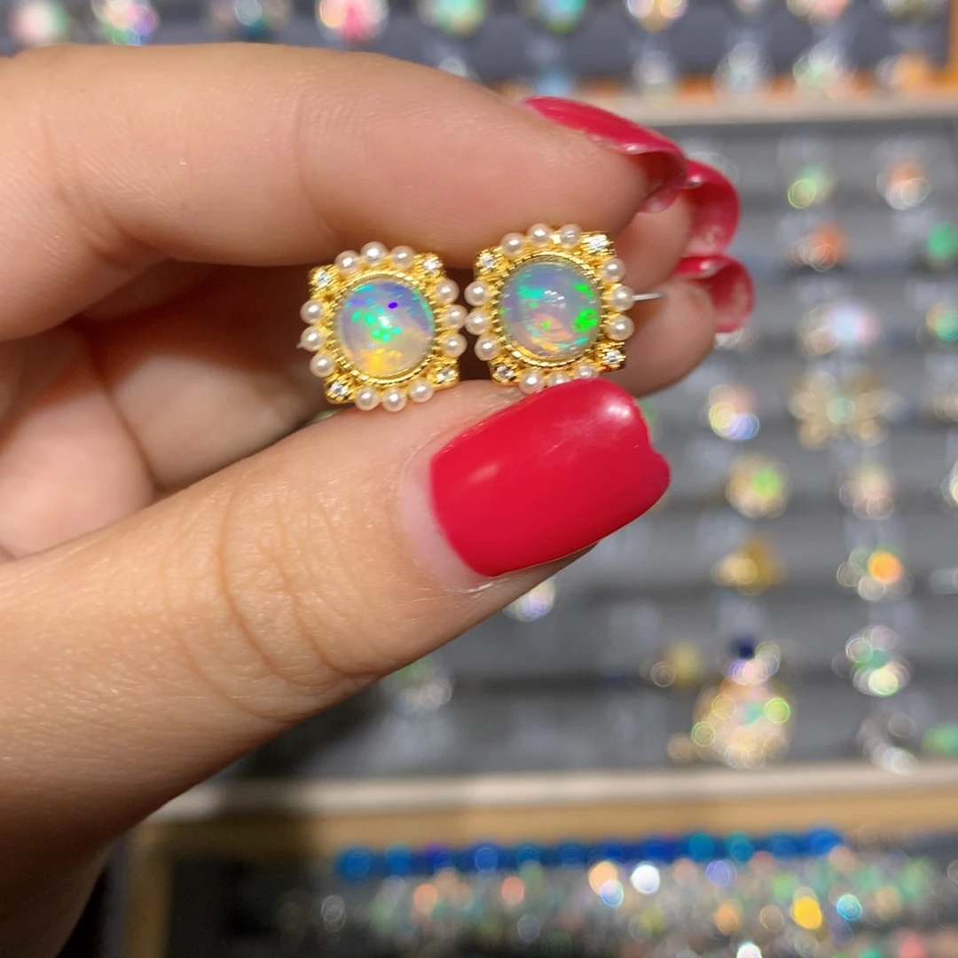 银S925镶嵌欧泊 欧泊耳饰l