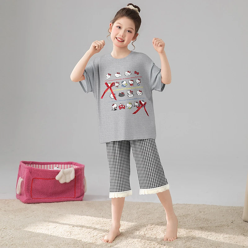 【莫代尔】七分裤儿童款睡衣夏季薄款短袖中大童女童家居服公主套装