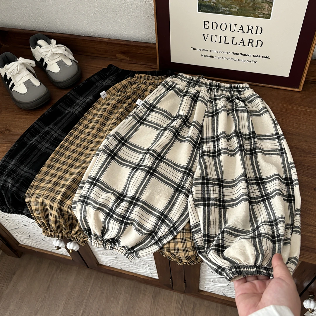 男女童薄款防蚊裤冰丝绉复古炒色轧染男女儿童防蚊灯笼束脚裤