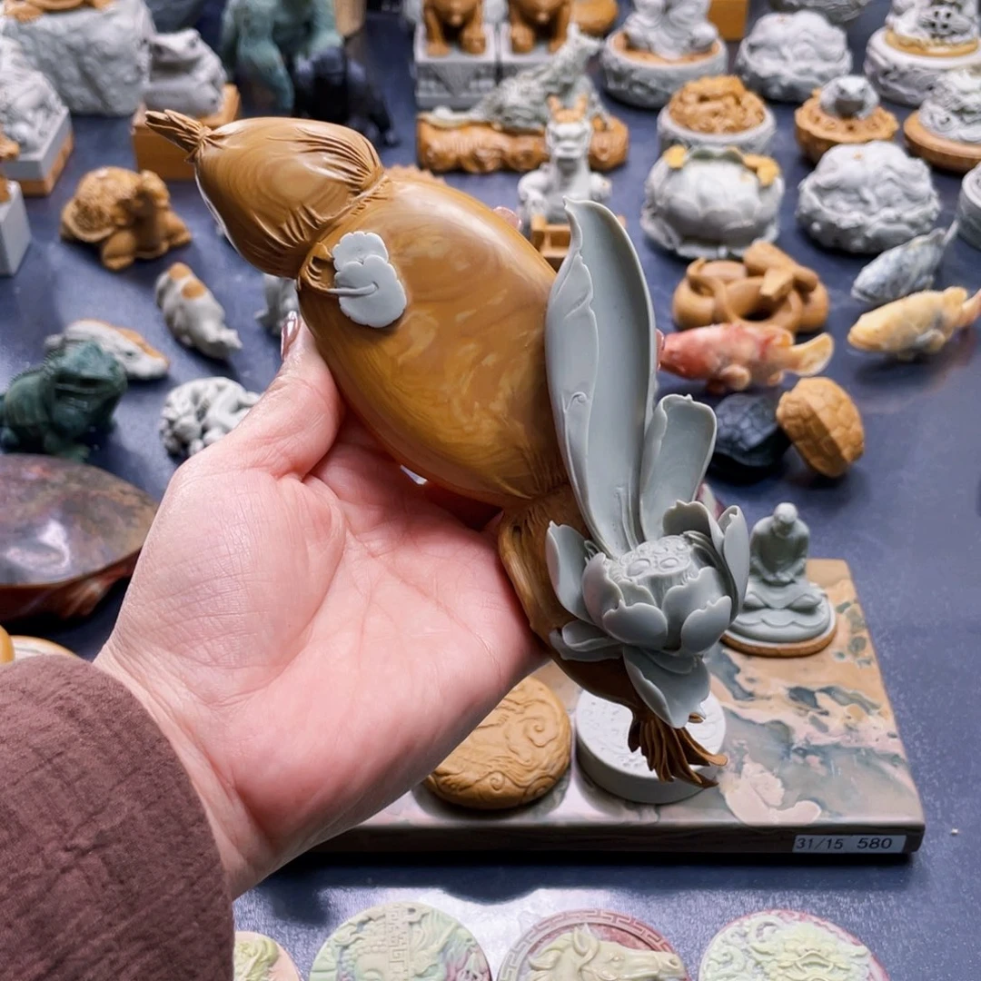 荷花香插手工雕刻