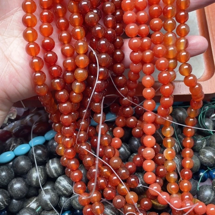 玛瑙/玉髓合金珠宝半成品一条8mm红玛瑙