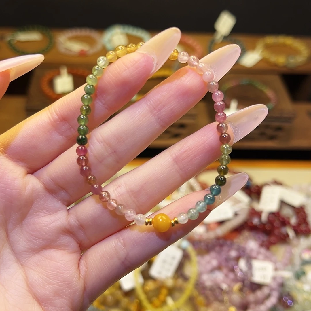 烟晶手链银S925镶嵌碧玺1341