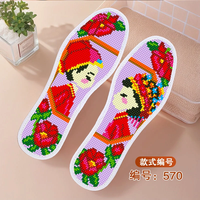 加厚印花吸汗自绣透气纯手工新款鞋垫子十字绣新款2025爆款不褪色