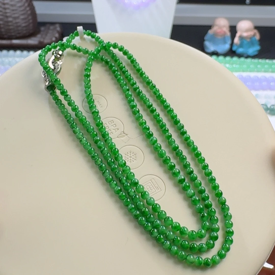 翡翠手链未镶嵌飘辣绿小米珠2.5+mm