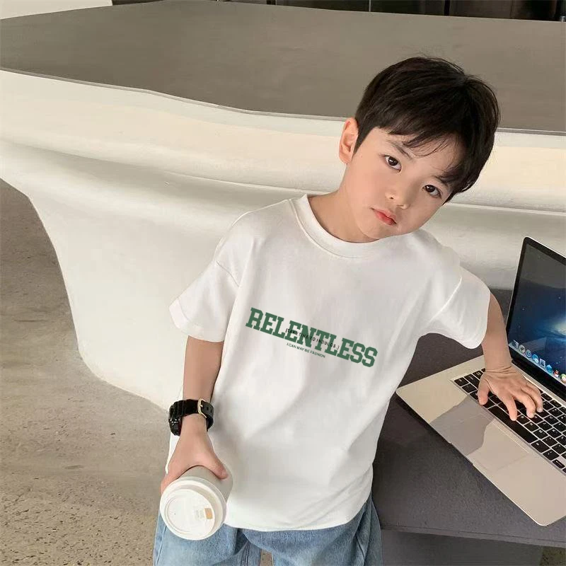 休闲夏季烫印短袖男圆领字母T恤夏装印花中大童帅气儿童男童洋气