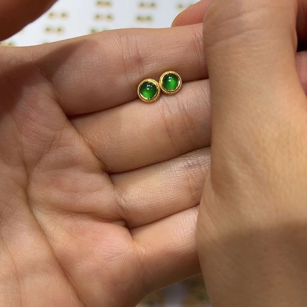 翡翠银S925镶嵌耳饰喜**钱