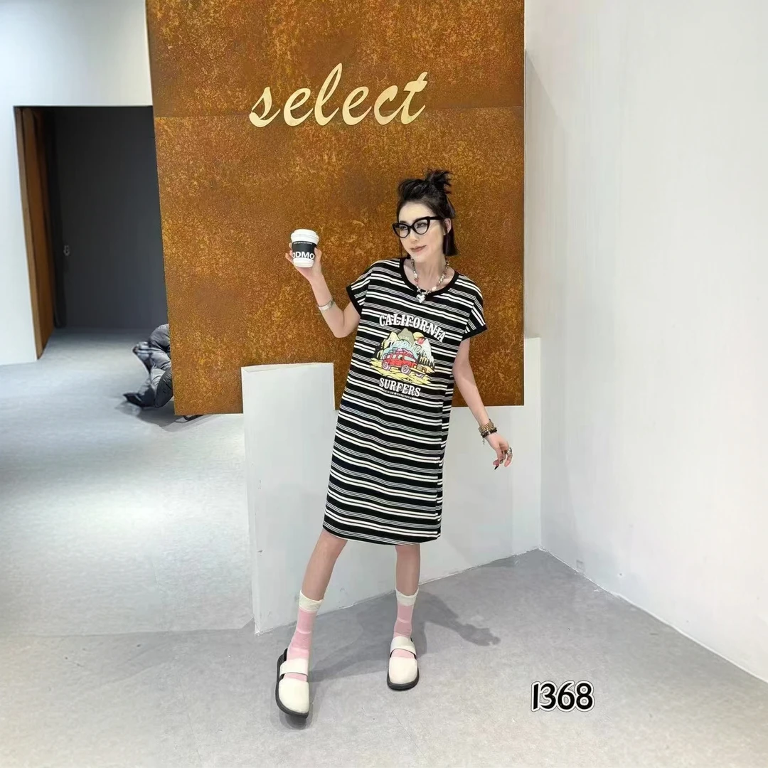 【小汽车】撞色条纹可外穿纯棉夏季2025韩系卡通宽松显瘦睡衣1368