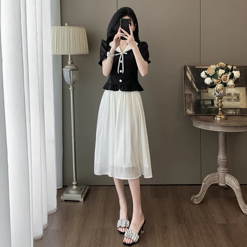 2025夏新款温柔风淑女甜美休闲时尚套装裙女减龄气质显瘦两件套