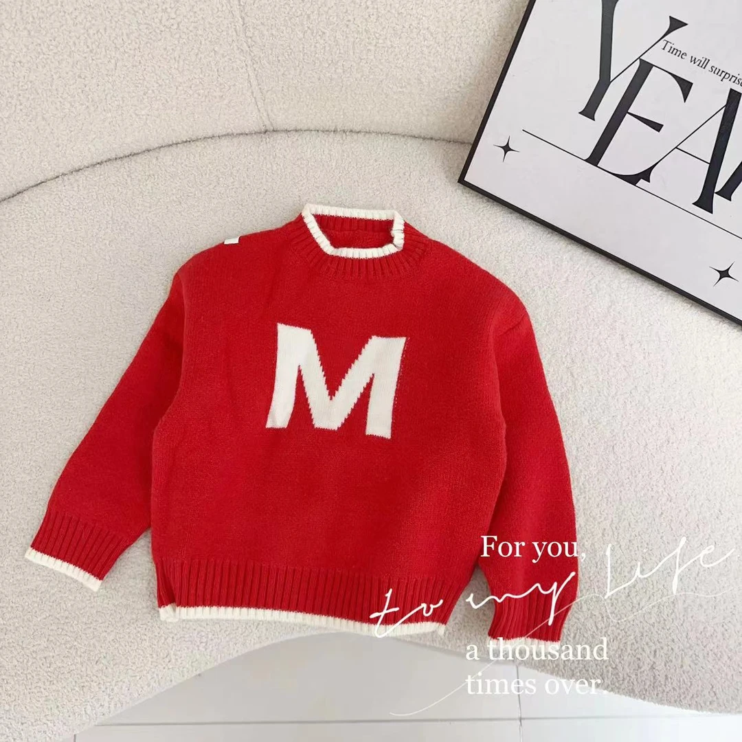 汤圆家童装2024冬季新款年货款百搭中性圆领毛衣 XA-465