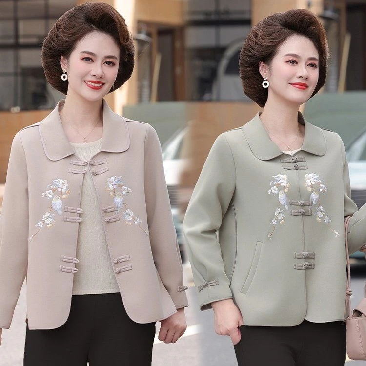 妈妈春秋时尚国风外套女2025新款中老年春秋高级感遮肉上衣短款