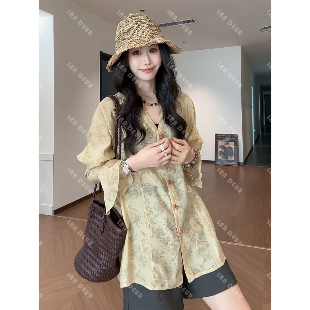 JIUJIU【日照金山】气质新中式国风复古设计感舒适宽松温柔夏季衬衫