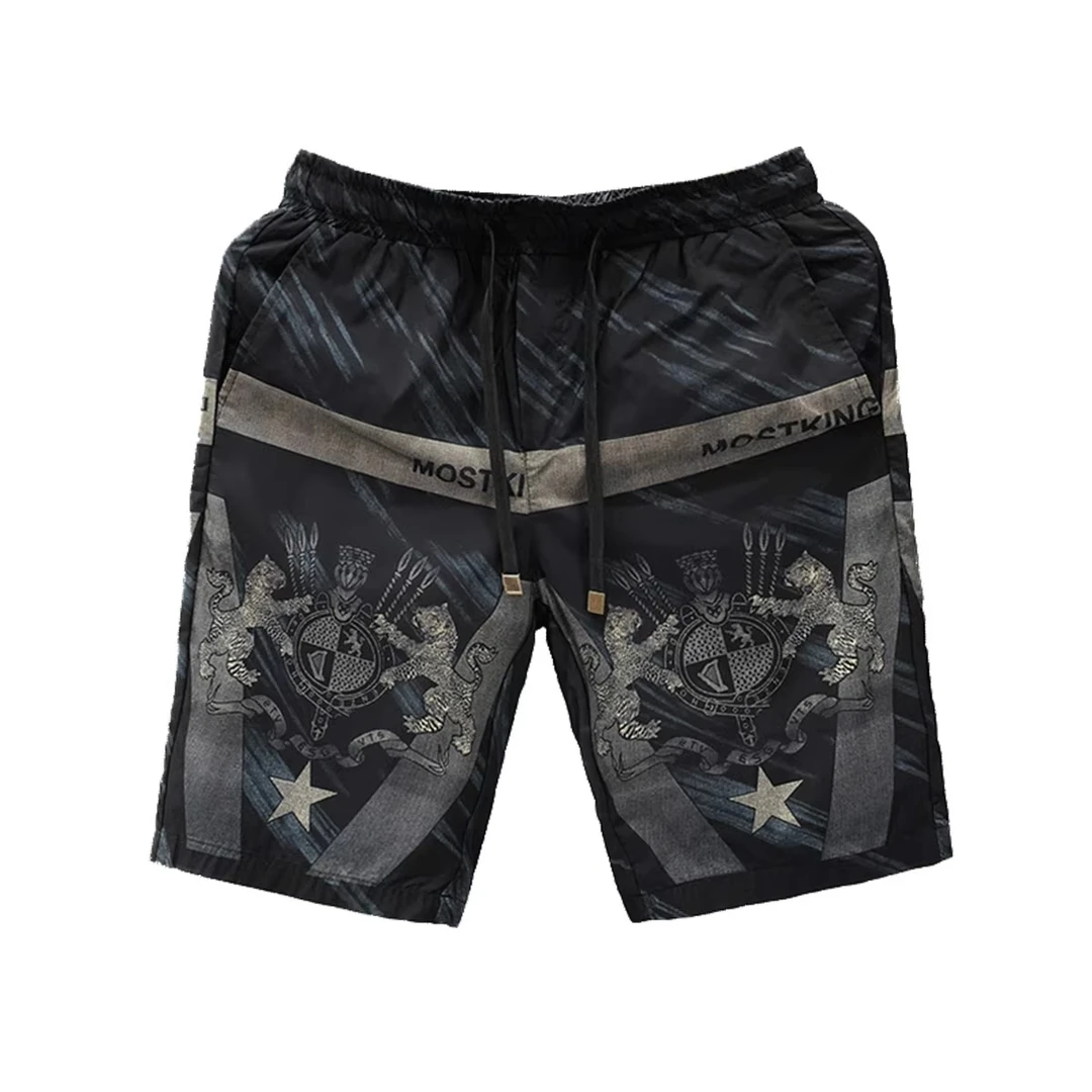 短裤男士夏季新款高端欧货潮牌痞帅印花拼接薄款速干裤休闲五分裤